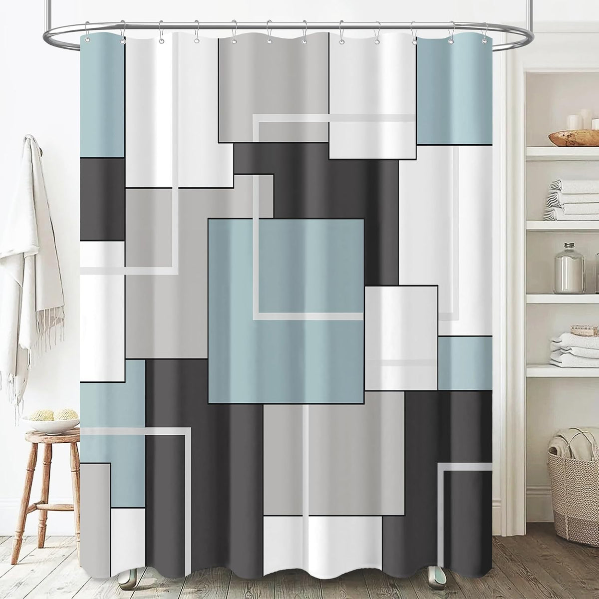 BTTN Navy Blue Modern Geometric Waterproof Fabric , 72x72