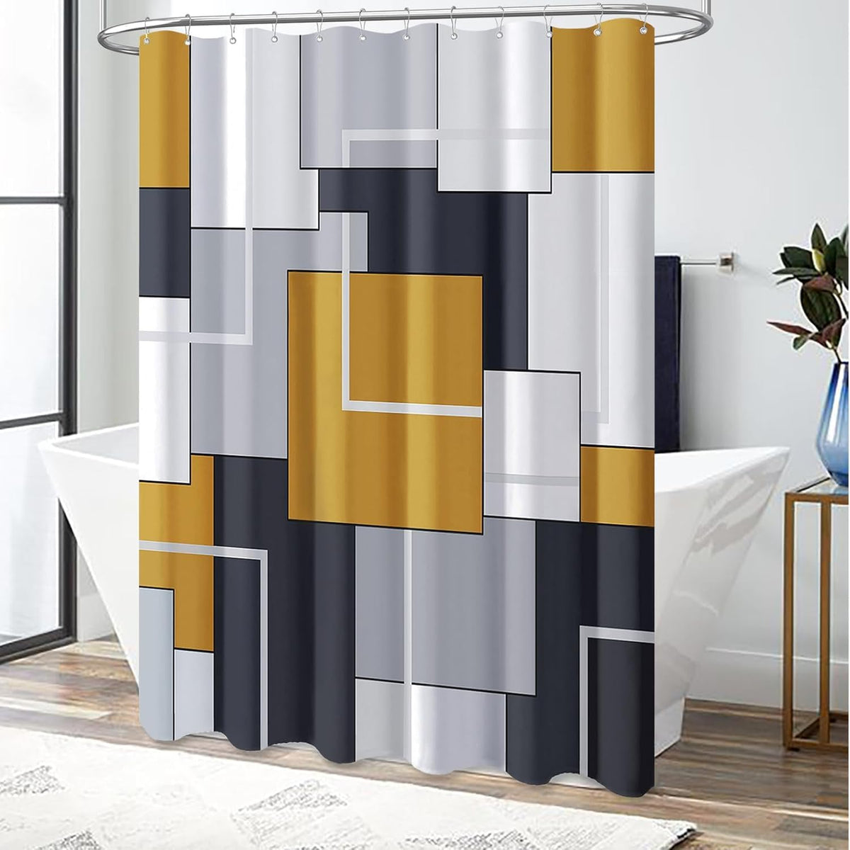 BTTN Navy Blue Modern Geometric Waterproof Fabric , 72x72