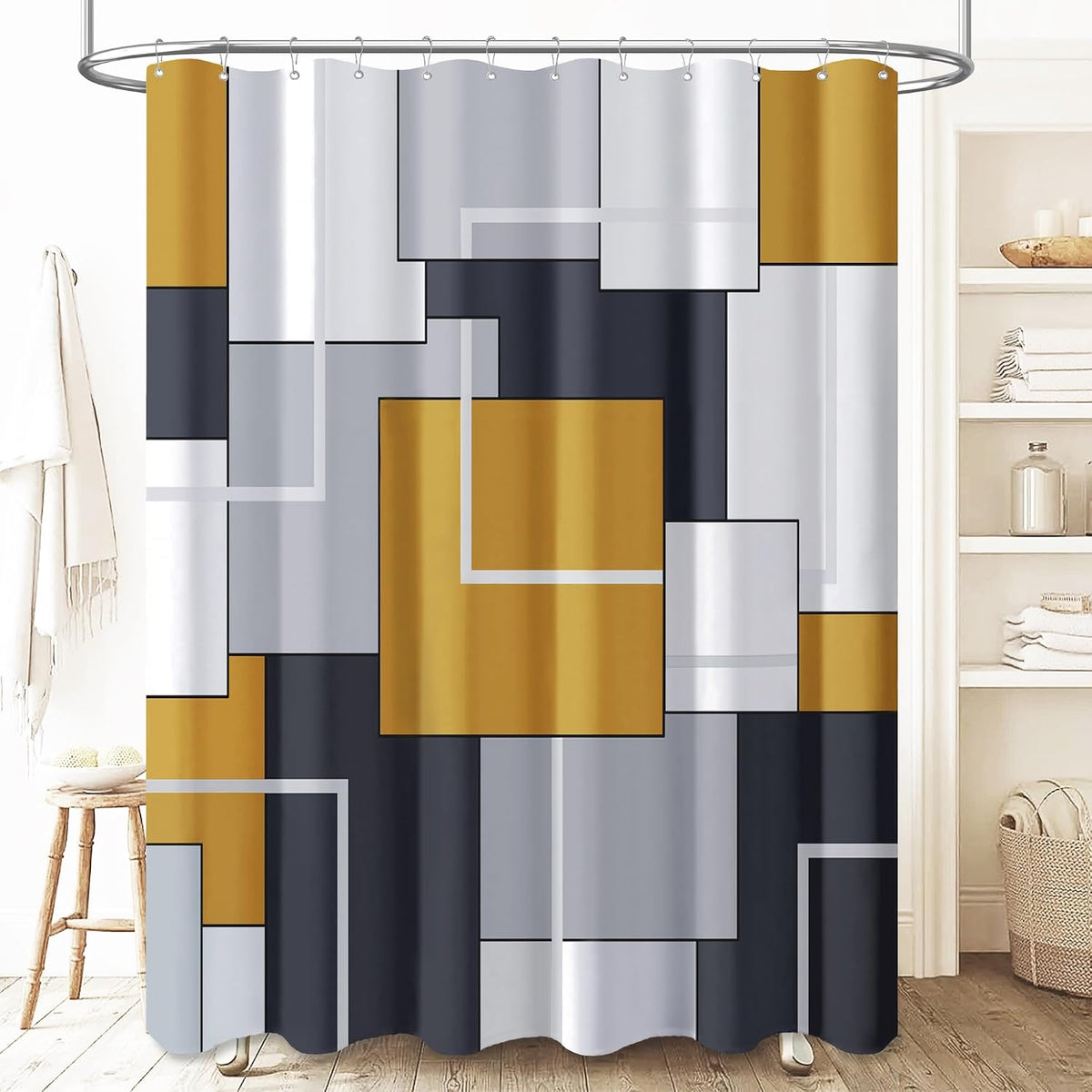 BTTN Navy Blue Modern Geometric Waterproof Fabric , 72x72
