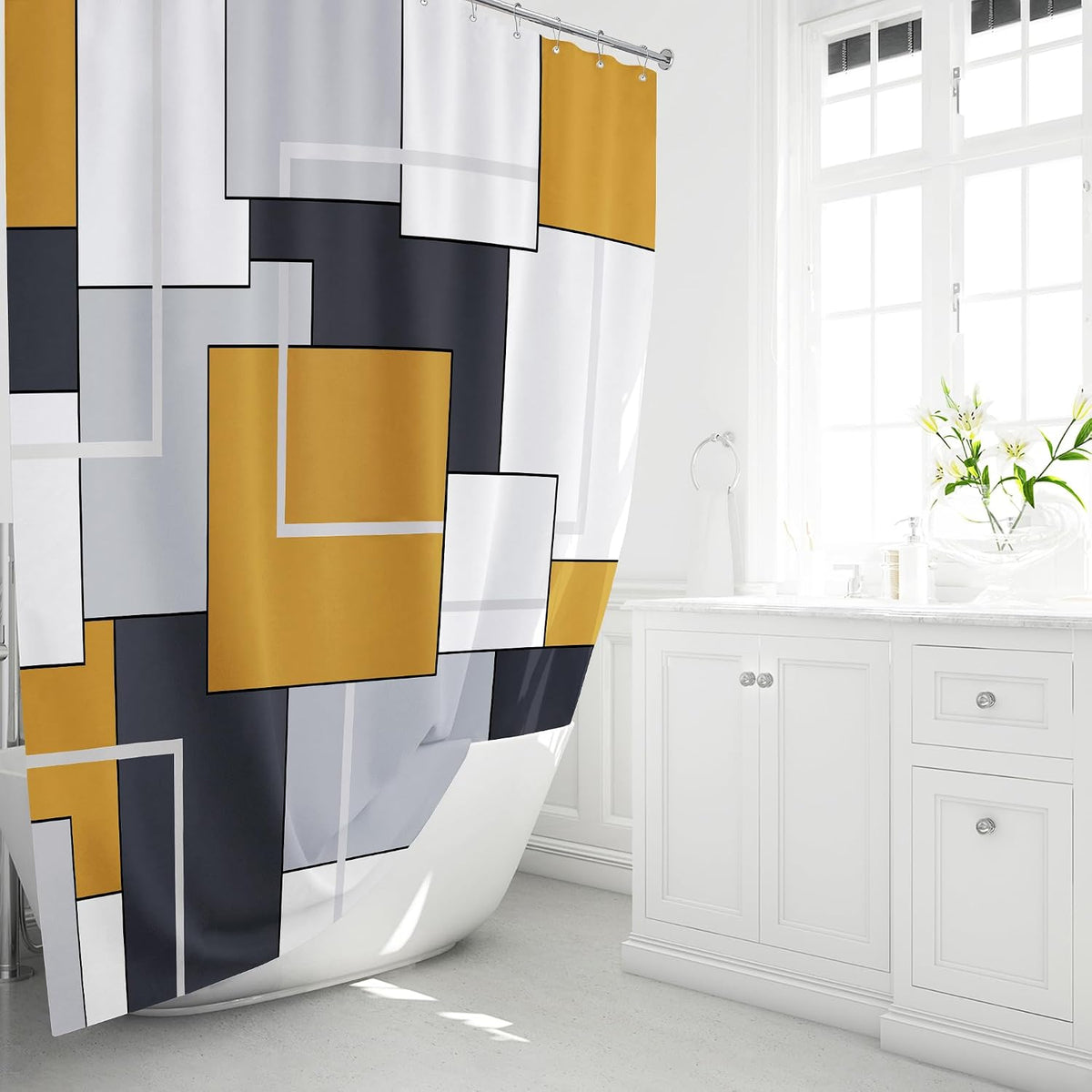 BTTN Navy Blue Modern Geometric Waterproof Fabric , 72x72