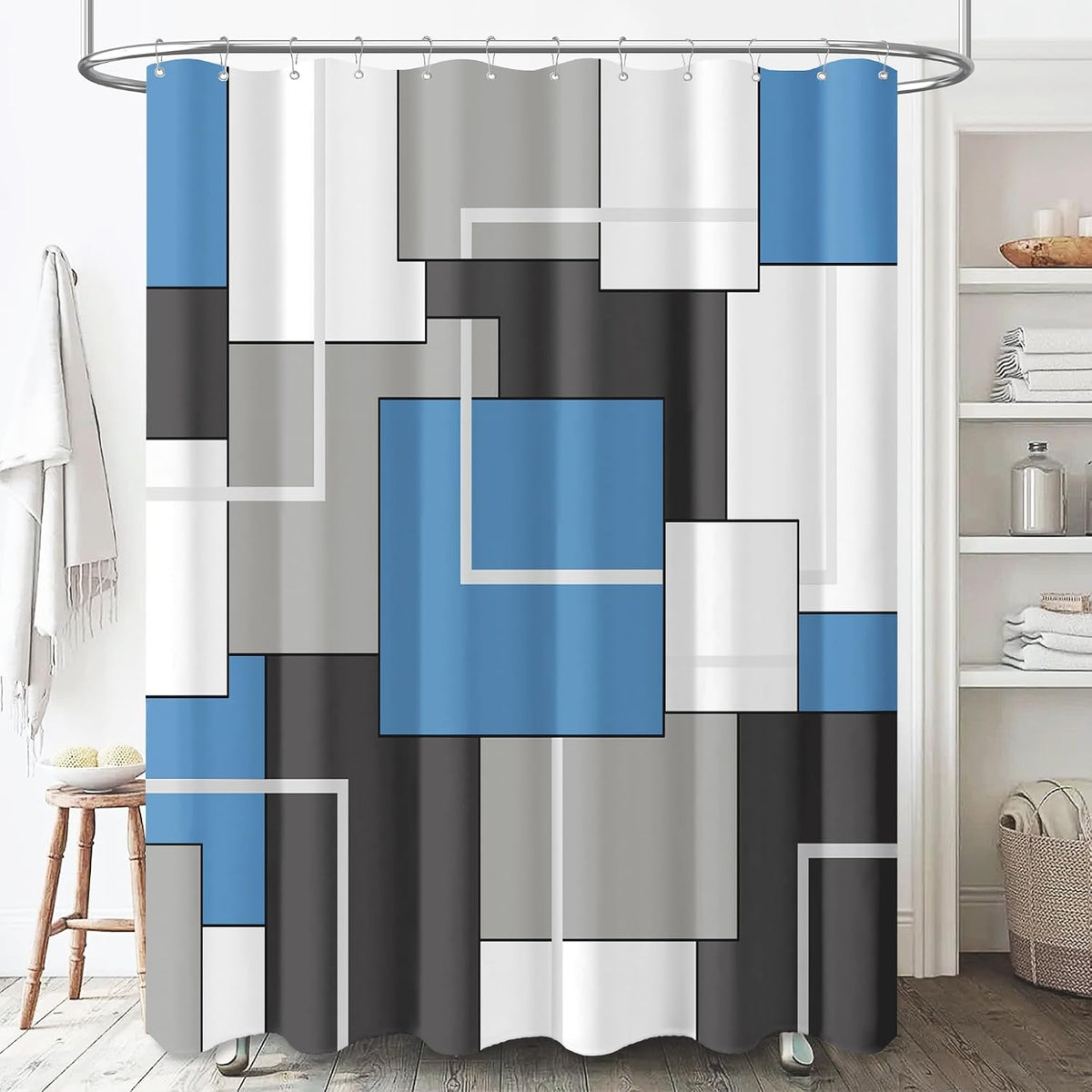 BTTN Navy Blue Modern Geometric Waterproof Fabric , 72x72