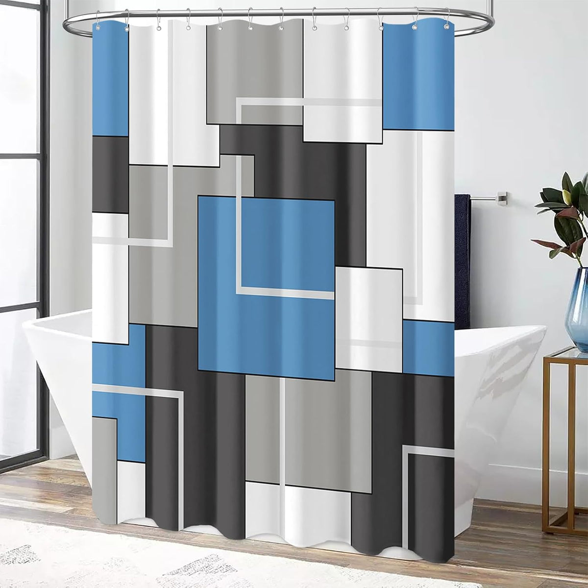 BTTN Navy Blue Modern Geometric Waterproof Fabric , 72x72