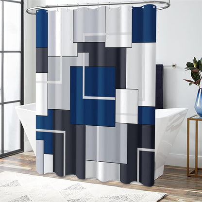 BTTN Navy Blue Modern Geometric Waterproof Fabric , 72x72