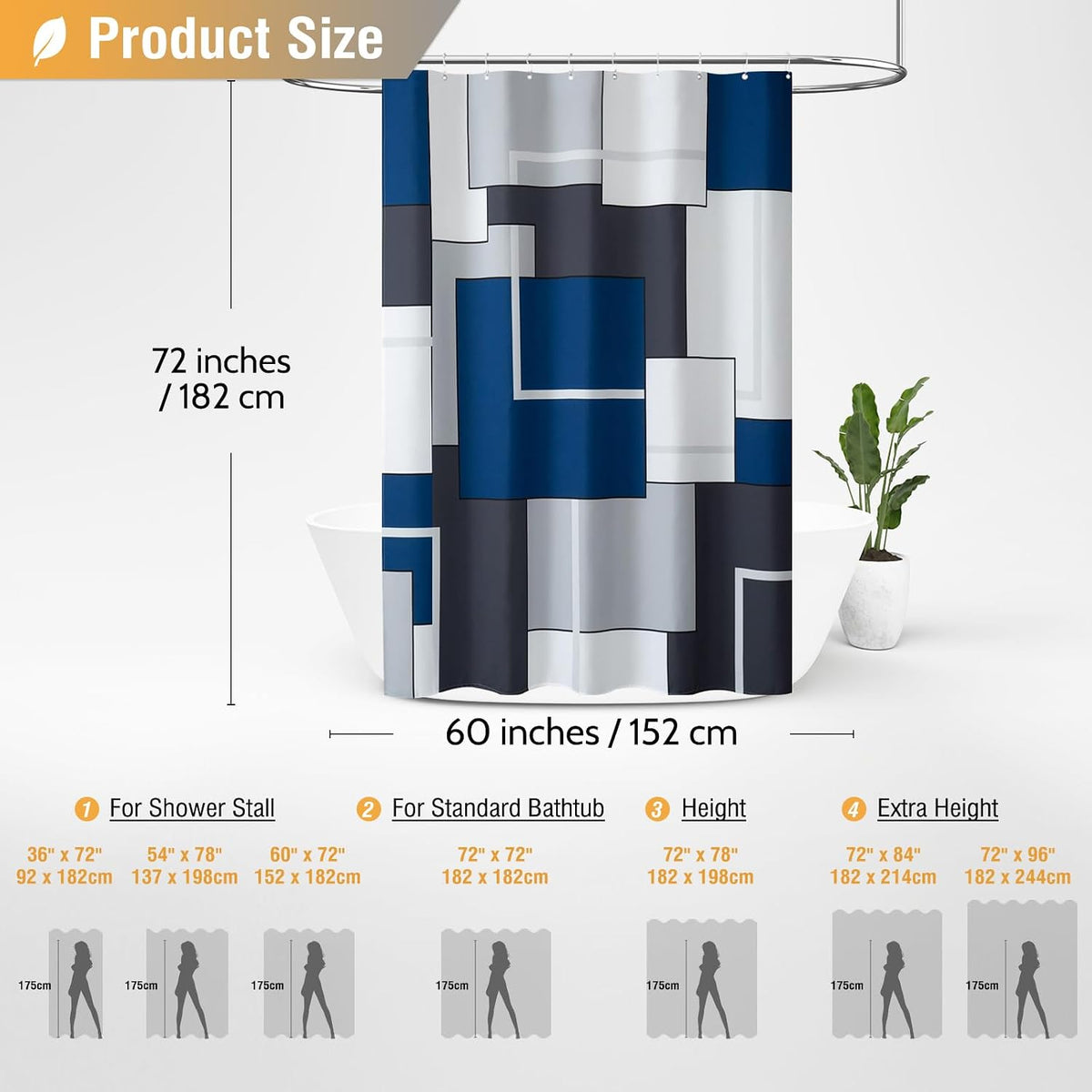 BTTN Navy Blue Modern Geometric Waterproof Fabric , 72x72