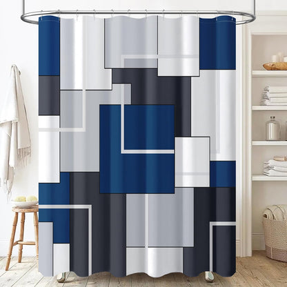 BTTN Navy Blue Modern Geometric Waterproof Fabric , 72x72