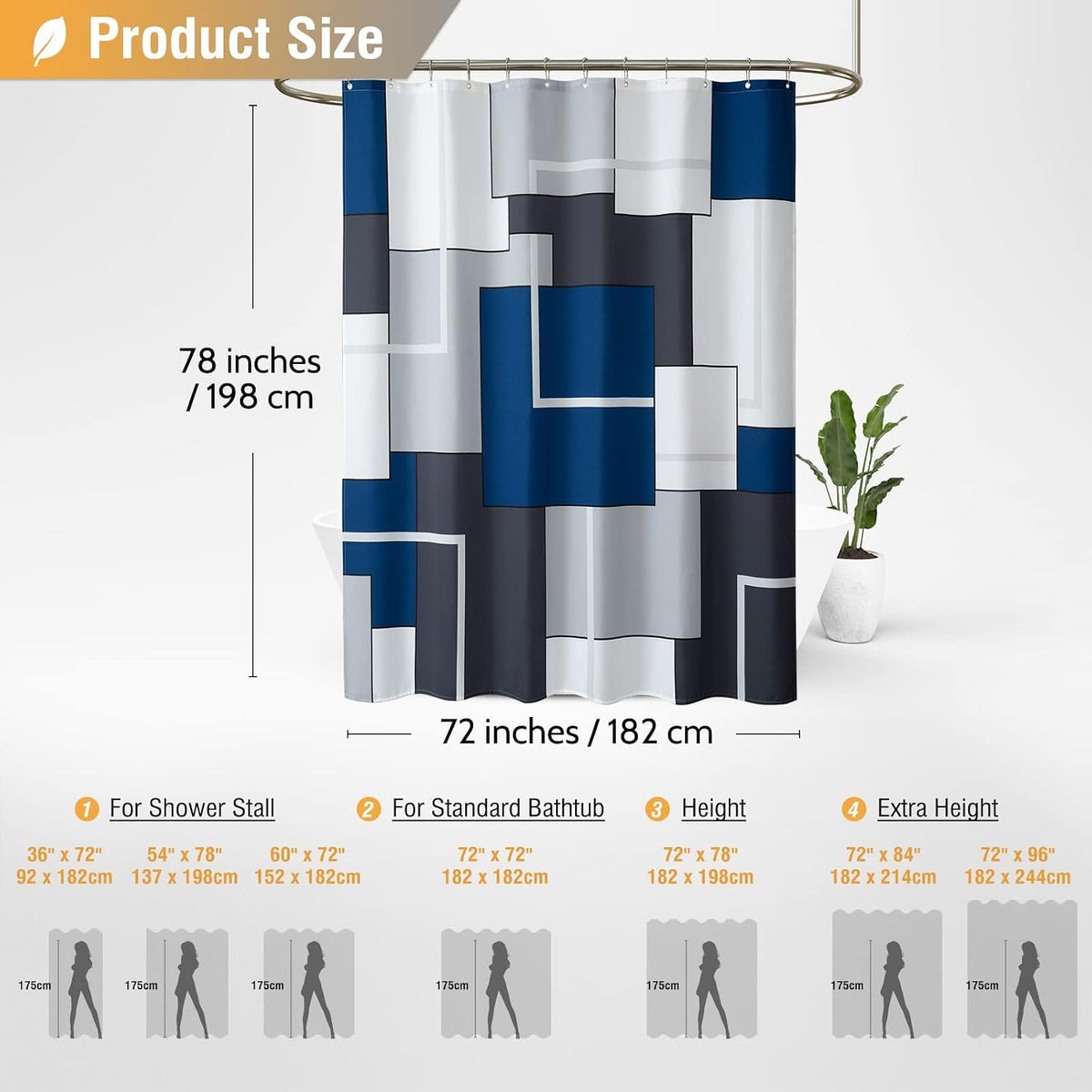 BTTN Navy Blue Modern Geometric Waterproof Fabric , 72x72