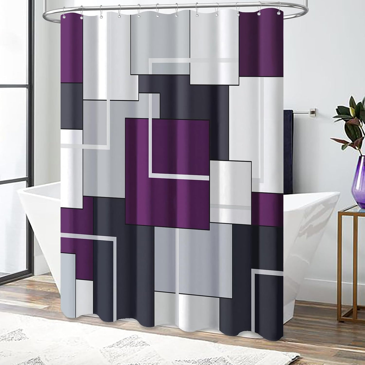 BTTN Navy Blue Modern Geometric Waterproof Fabric , 72x72