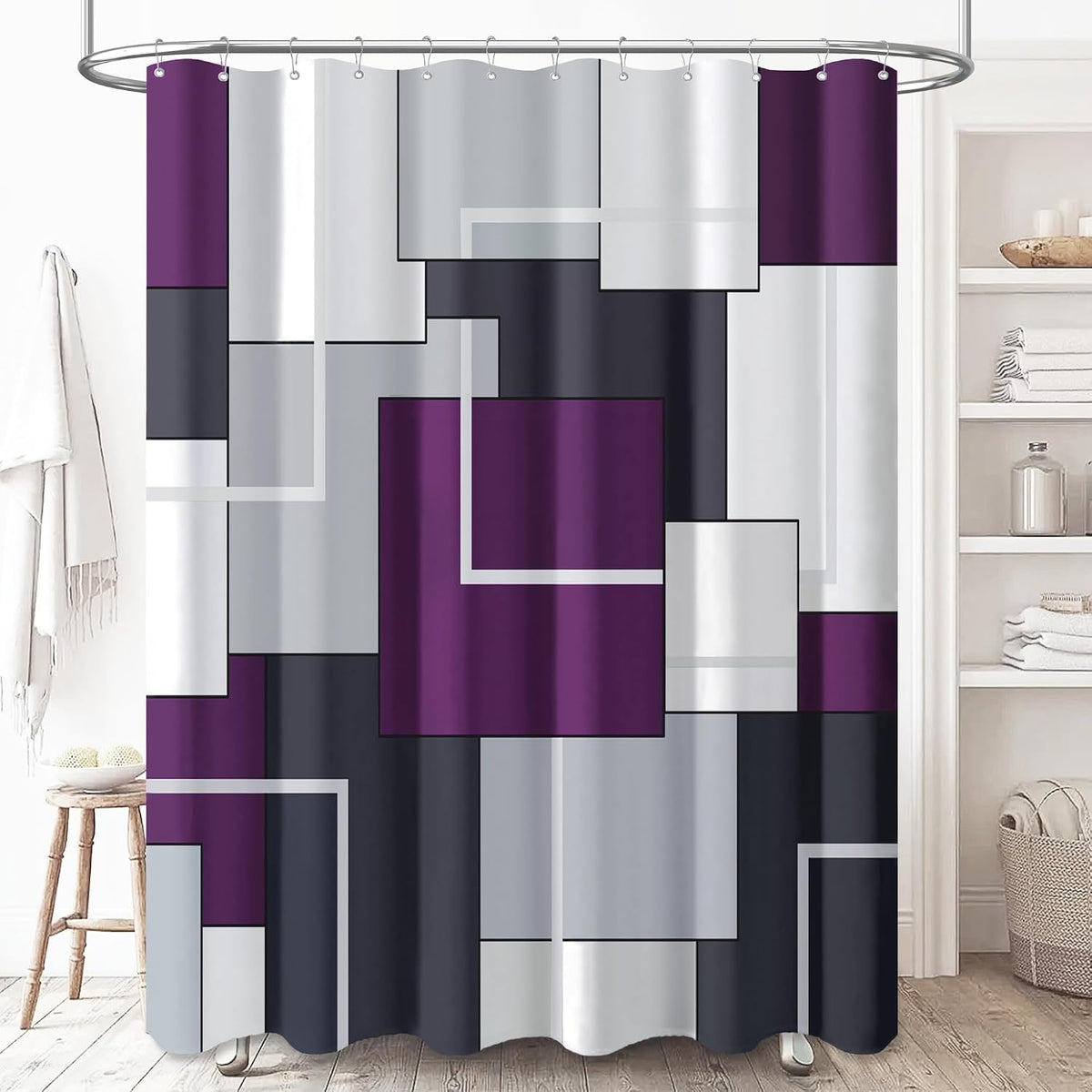 BTTN Navy Blue Modern Geometric Waterproof Fabric , 72x72