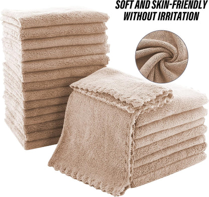 Ultra Soft Premium Washcloths Set - 12 x 12 inches - 24 Pack - Quick Drying - Highly Absorbent Coral Velvet Bathroom Wash Clothes - Use as Bath, Spa, Facial, Fingertip Towel (Grey)