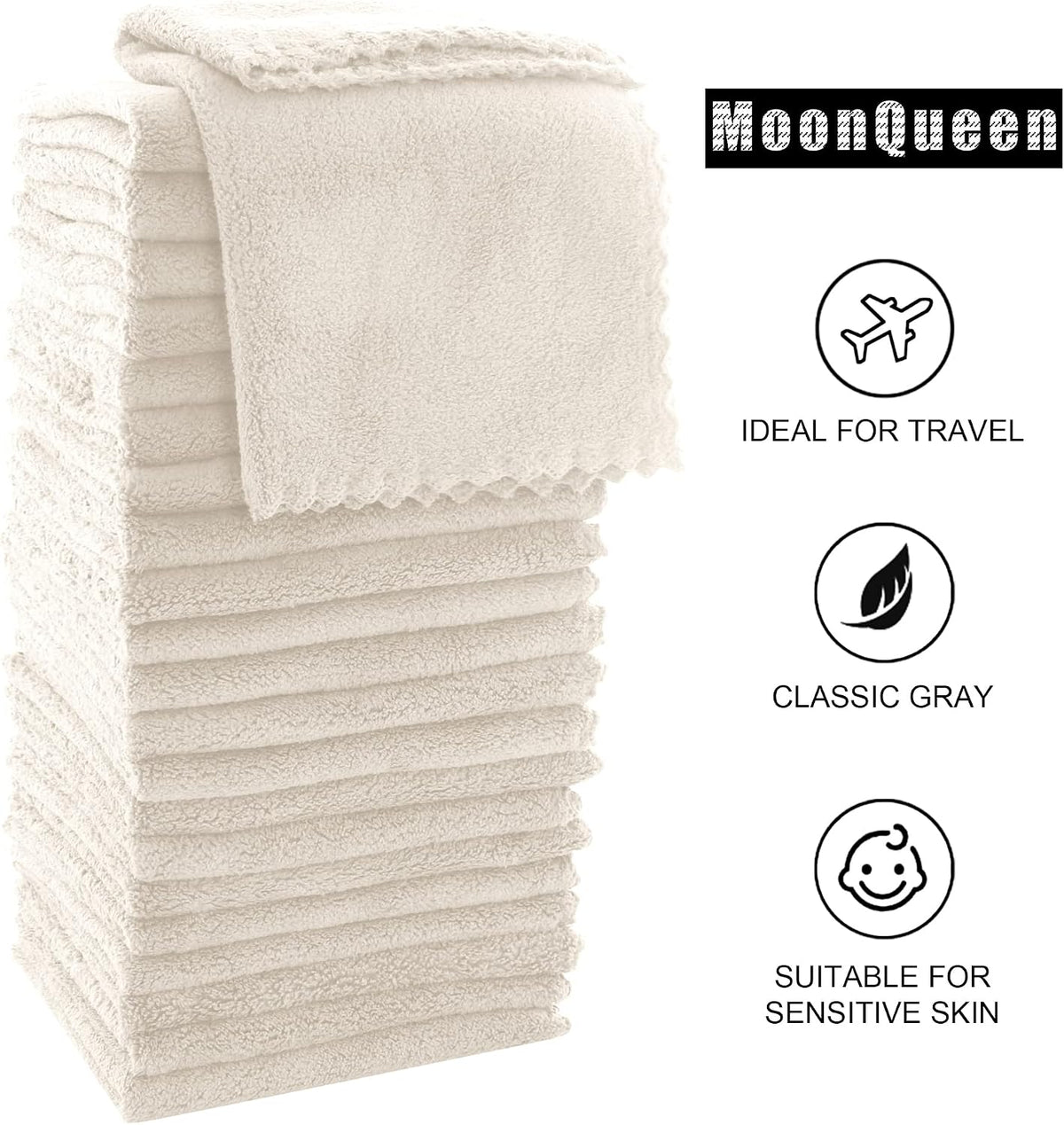 Ultra Soft Premium Washcloths Set - 12 x 12 inches - 24 Pack - Quick Drying - Highly Absorbent Coral Velvet Bathroom Wash Clothes - Use as Bath, Spa, Facial, Fingertip Towel (Grey)