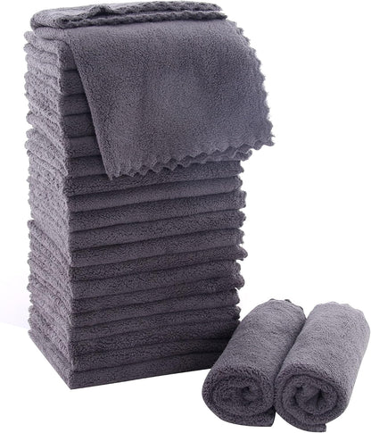 Ultra Soft Premium Washcloths Set - 12 x 12 inches - 24 Pack - Quick Drying - Highly Absorbent Coral Velvet Bathroom Wash Clothes - Use as Bath, Spa, Facial, Fingertip Towel (Grey)