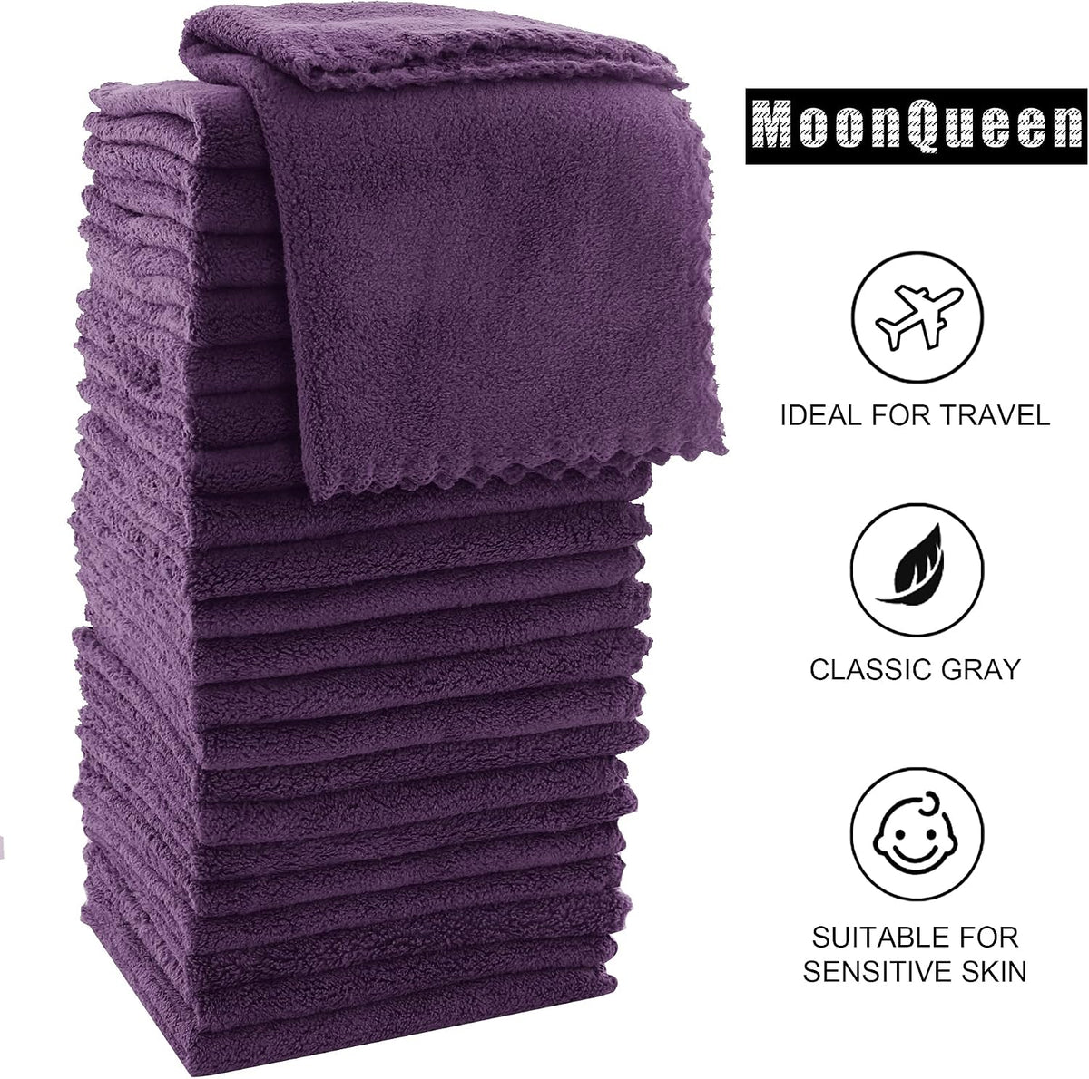 Ultra Soft Premium Washcloths Set - 12 x 12 inches - 24 Pack - Quick Drying - Highly Absorbent Coral Velvet Bathroom Wash Clothes - Use as Bath, Spa, Facial, Fingertip Towel (Grey)