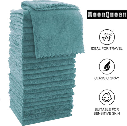 Ultra Soft Premium Washcloths Set - 12 x 12 inches - 24 Pack - Quick Drying - Highly Absorbent Coral Velvet Bathroom Wash Clothes - Use as Bath, Spa, Facial, Fingertip Towel (Grey)