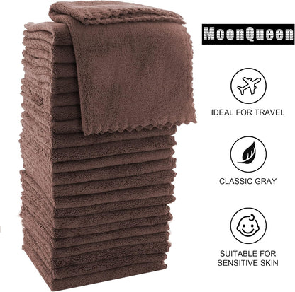 Ultra Soft Premium Washcloths Set - 12 x 12 inches - 24 Pack - Quick Drying - Highly Absorbent Coral Velvet Bathroom Wash Clothes - Use as Bath, Spa, Facial, Fingertip Towel (Grey)