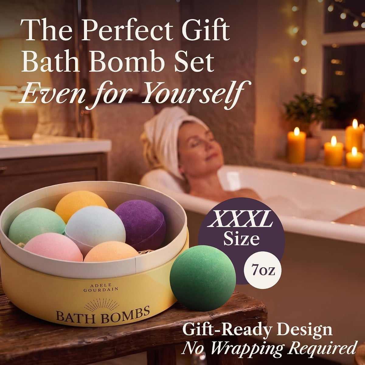 XXXL Bath Bombs for Women Gift Set, 7 Pack, Spa Scents, | 7 Scents - Arrives in Gift Box - XXXL (200g) - Long-lasting Fizz & Scent - Non-Staining - For Birthdays, Mothersday and More