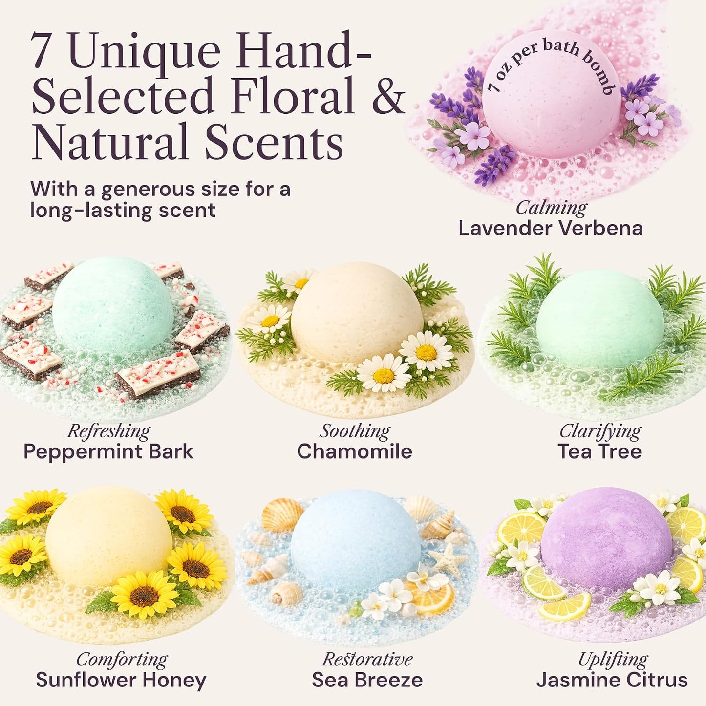 XXXL Bath Bombs for Women Gift Set, 7 Pack, Spa Scents, | 7 Scents - Arrives in Gift Box - XXXL (200g) - Long-lasting Fizz & Scent - Non-Staining - For Birthdays, Mothersday and More