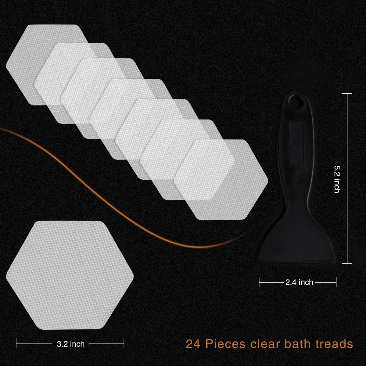 Hexagon Non Slip Bathtub Stickers with Scraper, 12PCS, Clear | Original 3.15 in Anti-Slip Treads, Comfortable PEVA Material, Strong Adhesive, Easy to Use, For Bath Tubs, Showers & Stairs
