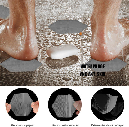 Hexagon Non Slip Bathtub Stickers with Scraper, 12PCS, Clear | Original 3.15 in Anti-Slip Treads, Comfortable PEVA Material, Strong Adhesive, Easy to Use, For Bath Tubs, Showers & Stairs
