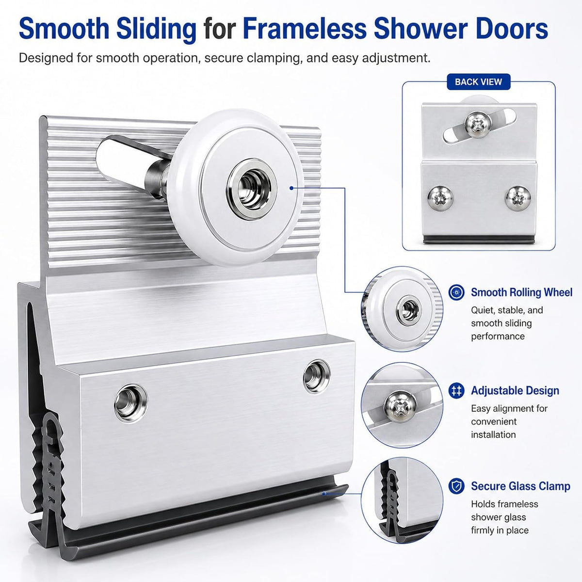 4 Pack M 6145 Frameless Shower Door Roller Assemblies – 3/4" Plastic Wheels with Ball Bearings,Chrome Aluminum Bracket,Replacement Kit for Glass Sliding Doors Parts