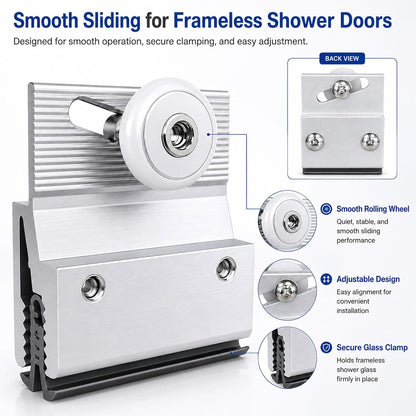 4 Pack M 6145 Frameless Shower Door Roller Assemblies – 3/4" Plastic Wheels with Ball Bearings,Chrome Aluminum Bracket,Replacement Kit for Glass Sliding Doors Parts