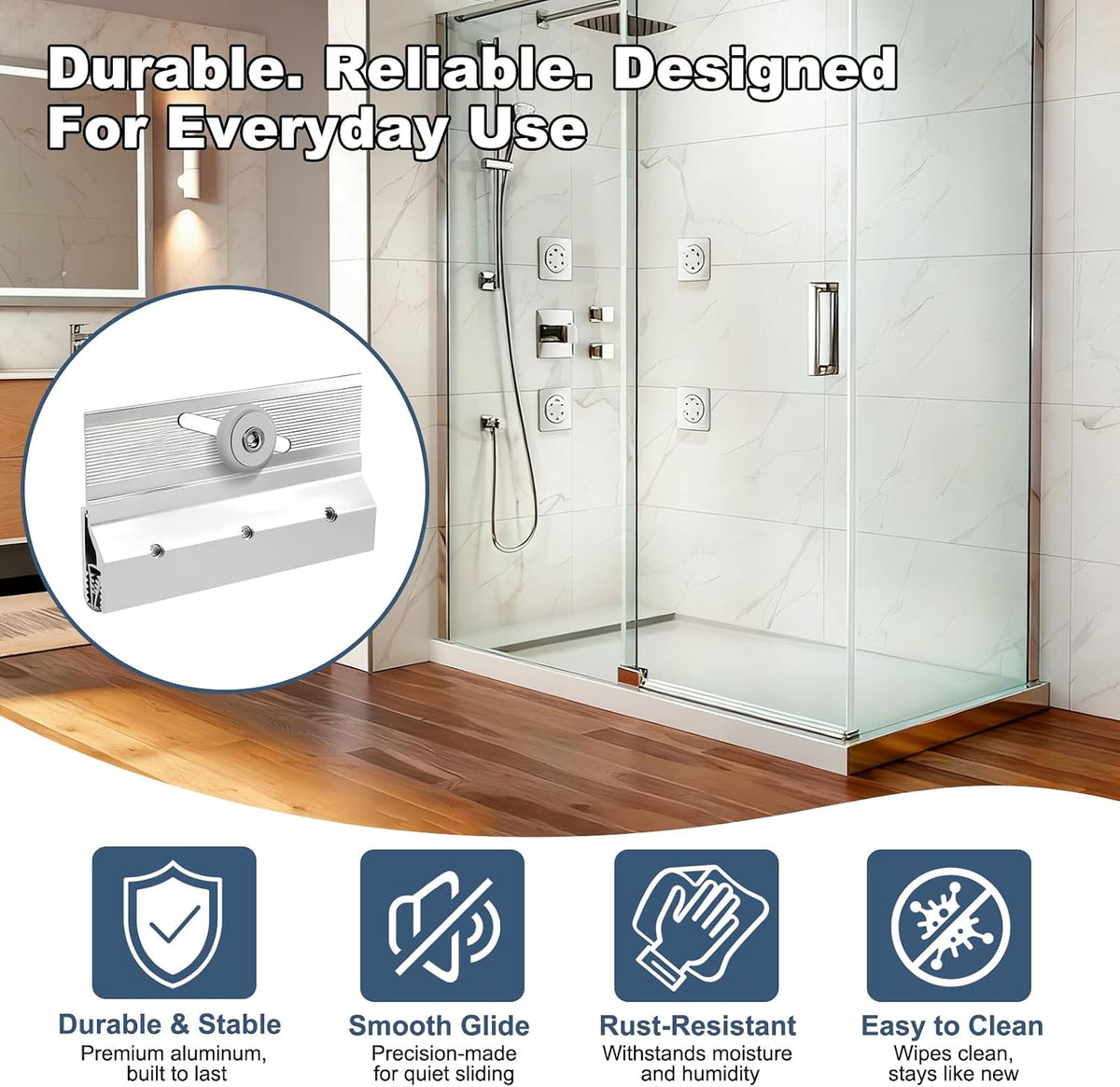 4 Pack M 6145 Frameless Shower Door Roller Assemblies – 3/4" Plastic Wheels with Ball Bearings,Chrome Aluminum Bracket,Replacement Kit for Glass Sliding Doors Parts