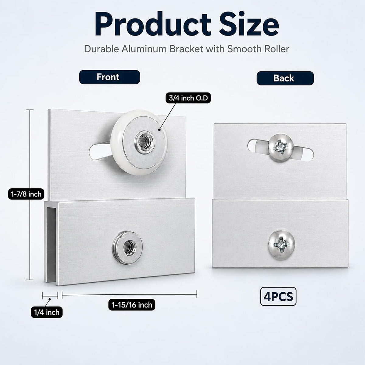 4 Pack M 6145 Frameless Shower Door Roller Assemblies – 3/4" Plastic Wheels with Ball Bearings,Chrome Aluminum Bracket,Replacement Kit for Glass Sliding Doors Parts