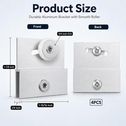 4 Pack M 6145 Frameless Shower Door Roller Assemblies – 3/4" Plastic Wheels with Ball Bearings,Chrome Aluminum Bracket,Replacement Kit for Glass Sliding Doors Parts