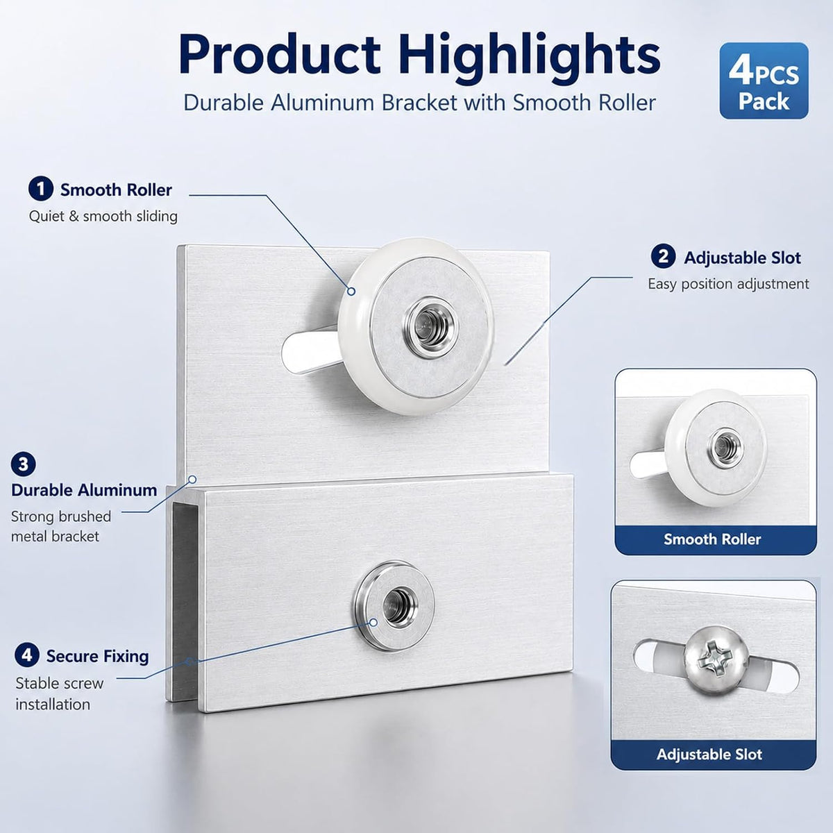 4 Pack M 6145 Frameless Shower Door Roller Assemblies – 3/4" Plastic Wheels with Ball Bearings,Chrome Aluminum Bracket,Replacement Kit for Glass Sliding Doors Parts