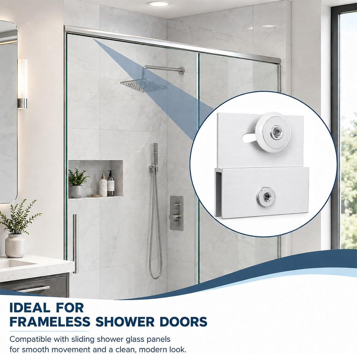 4 Pack M 6145 Frameless Shower Door Roller Assemblies – 3/4" Plastic Wheels with Ball Bearings,Chrome Aluminum Bracket,Replacement Kit for Glass Sliding Doors Parts