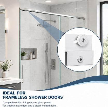 4 Pack M 6145 Frameless Shower Door Roller Assemblies – 3/4" Plastic Wheels with Ball Bearings,Chrome Aluminum Bracket,Replacement Kit for Glass Sliding Doors Parts