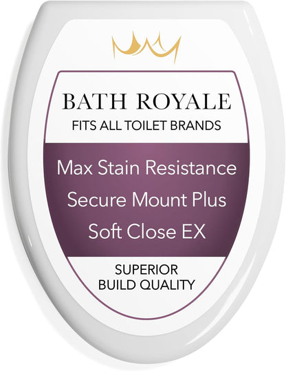 Slow Close Toilet Seat BR501-00 White Elongated, Stain-Resistant and Easy to Keep Clean, Heavy Duty Fits All Toilet Brands, Executive Series