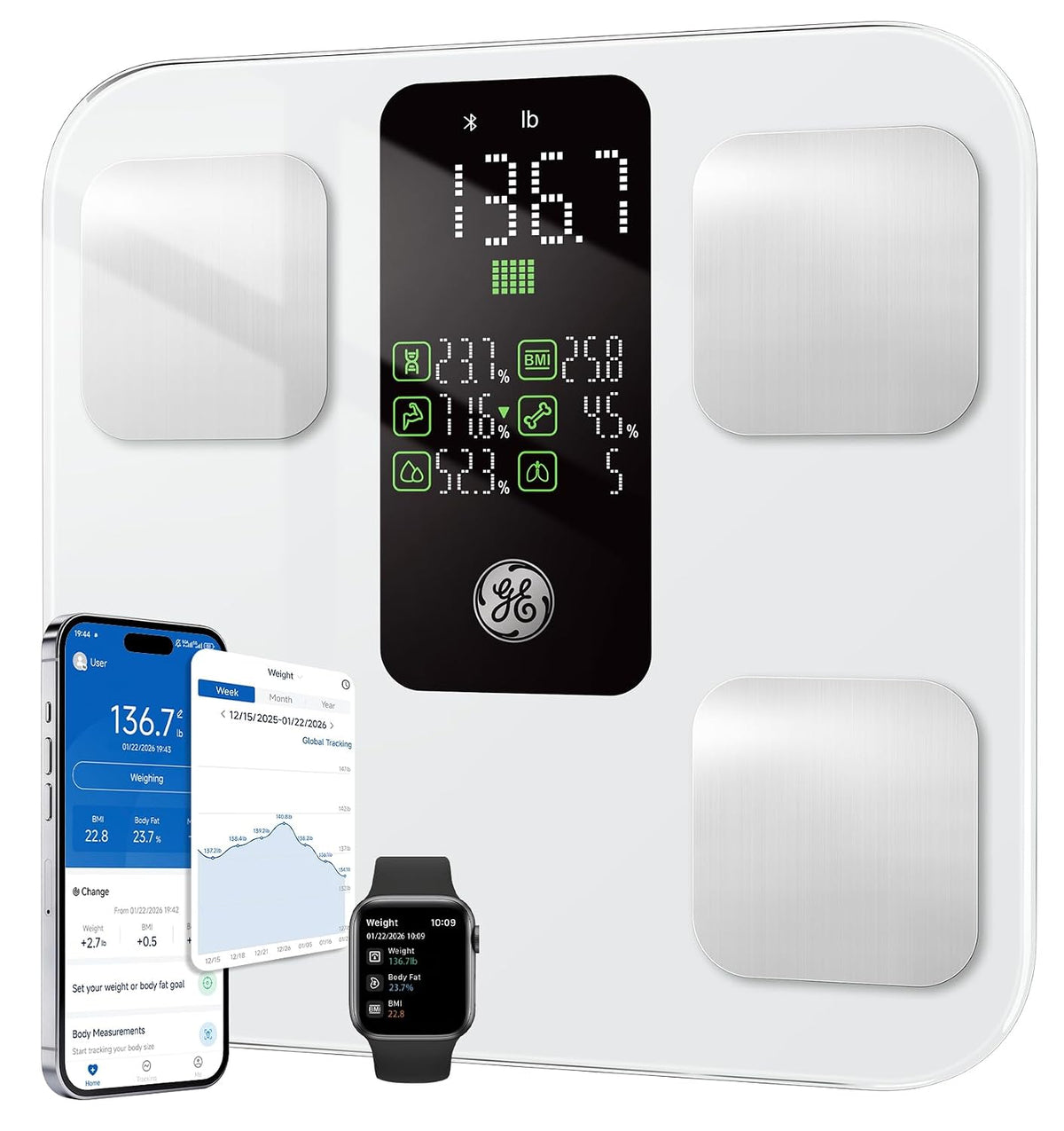 Smart Scale for Body Weight, BMI, Body Fat, Muscle Mass, Large Display