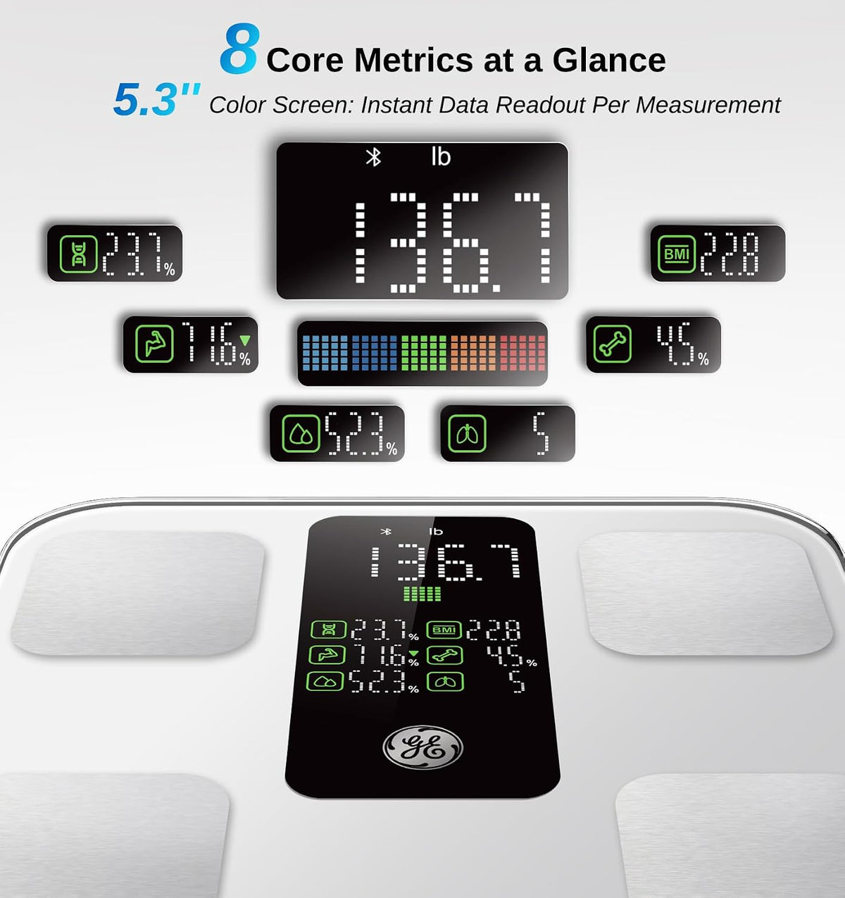 Smart Scale for Body Weight, BMI, Body Fat, Muscle Mass, Large Display