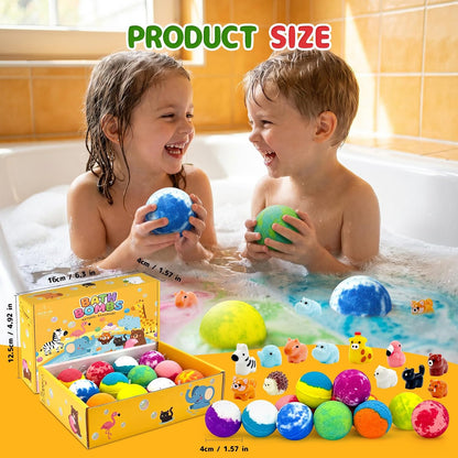Bath Bombs for Kids with Surprise Toys Inside, 12 Pack Natural Bubble Bath Fizzy Gift Set for Girls Boys Organic,Kids Safe Handmade Birthday Christmas and Party Favor Stocking Stuffers