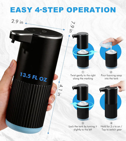 RYTOXILO Automatic Soap Dispenser, 2 Pack Black Touchless Liquid Soap Dispenser for Bathroom, 13.5 Fl Oz Plastic Electric Auto Dish Soap Dispensers Wall Mount for Kitchen with Adjustable Volume