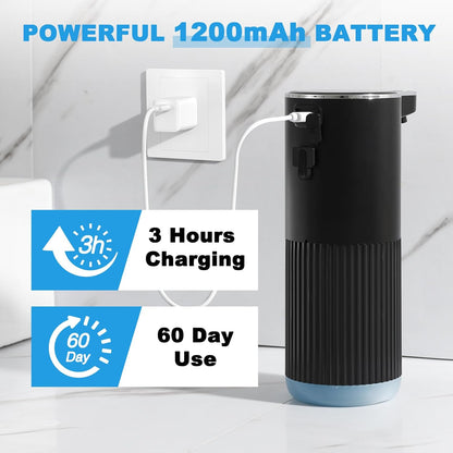 RYTOXILO Automatic Soap Dispenser, 2 Pack Black Touchless Liquid Soap Dispenser for Bathroom, 13.5 Fl Oz Plastic Electric Auto Dish Soap Dispensers Wall Mount for Kitchen with Adjustable Volume