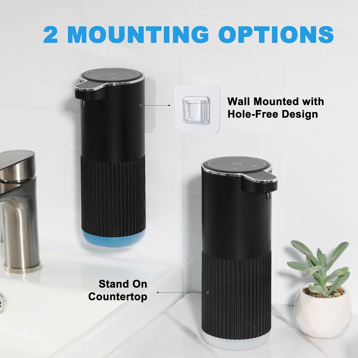 RYTOXILO Automatic Soap Dispenser, 2 Pack Black Touchless Liquid Soap Dispenser for Bathroom, 13.5 Fl Oz Plastic Electric Auto Dish Soap Dispensers Wall Mount for Kitchen with Adjustable Volume