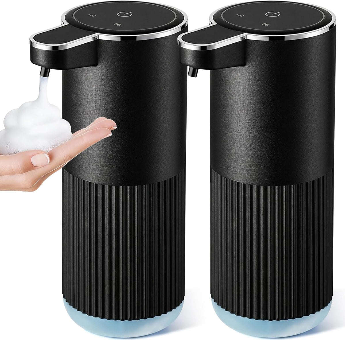 RYTOXILO Automatic Soap Dispenser, 2 Pack Black Touchless Liquid Soap Dispenser for Bathroom, 13.5 Fl Oz Plastic Electric Auto Dish Soap Dispensers Wall Mount for Kitchen with Adjustable Volume