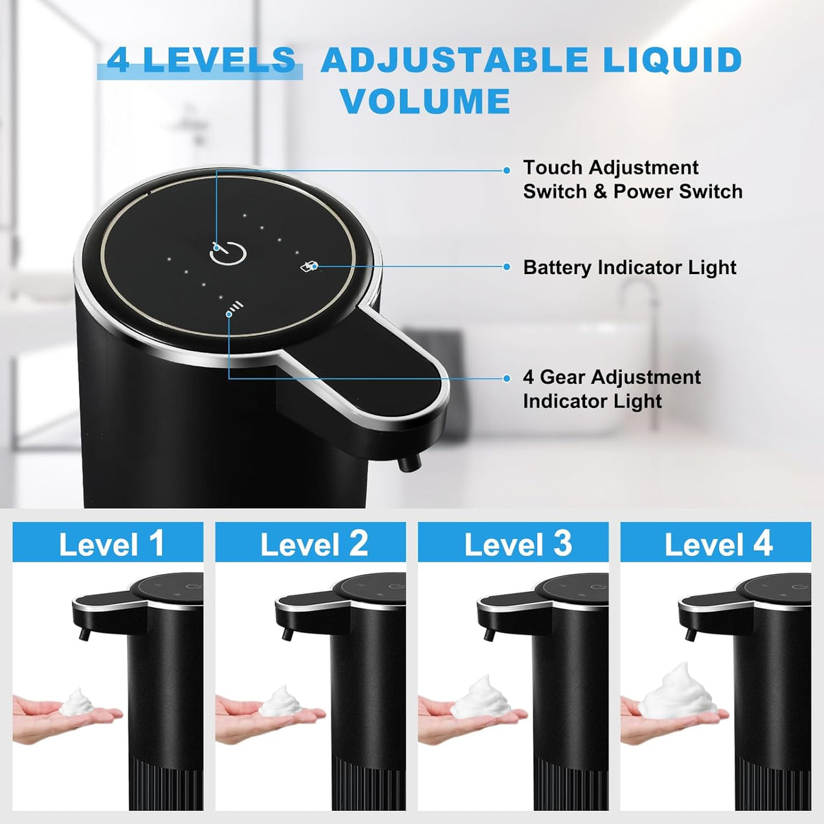 RYTOXILO Automatic Soap Dispenser, 2 Pack Black Touchless Liquid Soap Dispenser for Bathroom, 13.5 Fl Oz Plastic Electric Auto Dish Soap Dispensers Wall Mount for Kitchen with Adjustable Volume