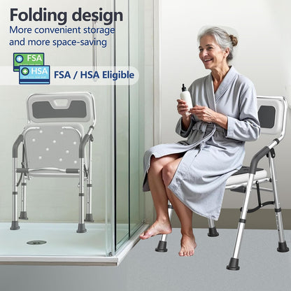 Foldable Shower Chair for Elderly and Disabled, Folding Shower Seat