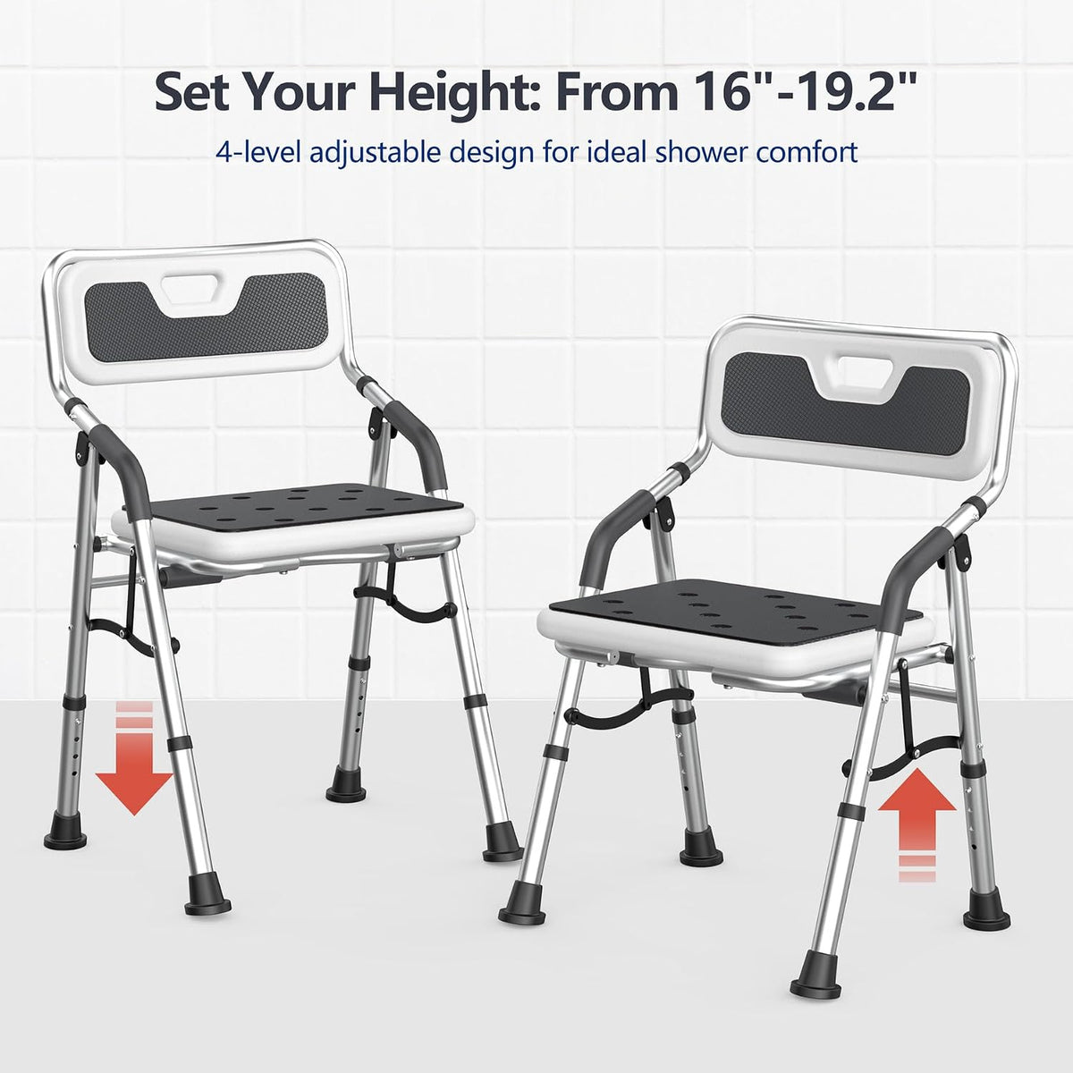 Foldable Shower Chair for Elderly and Disabled, Folding Shower Seat