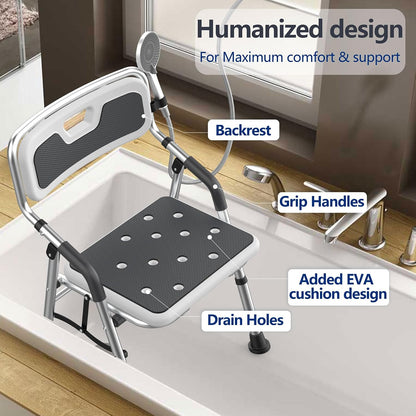 Foldable Shower Chair for Elderly and Disabled, Folding Shower Seat