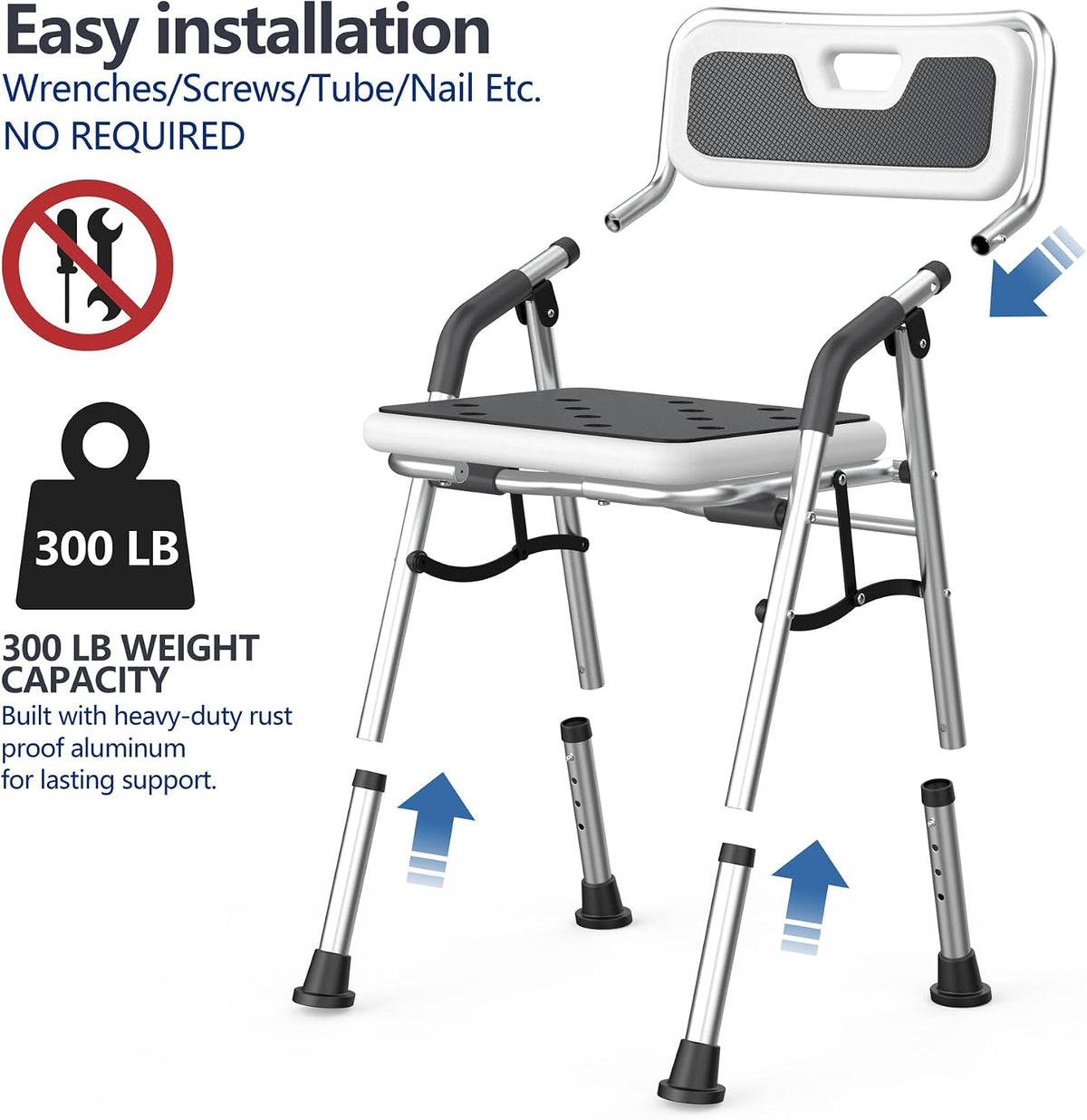 Foldable Shower Chair for Elderly and Disabled, Folding Shower Seat