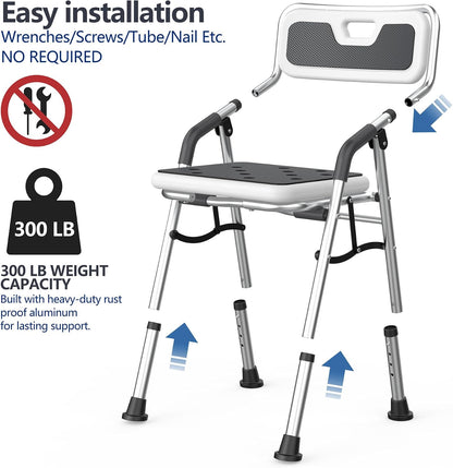Foldable Shower Chair for Elderly and Disabled, Folding Shower Seat