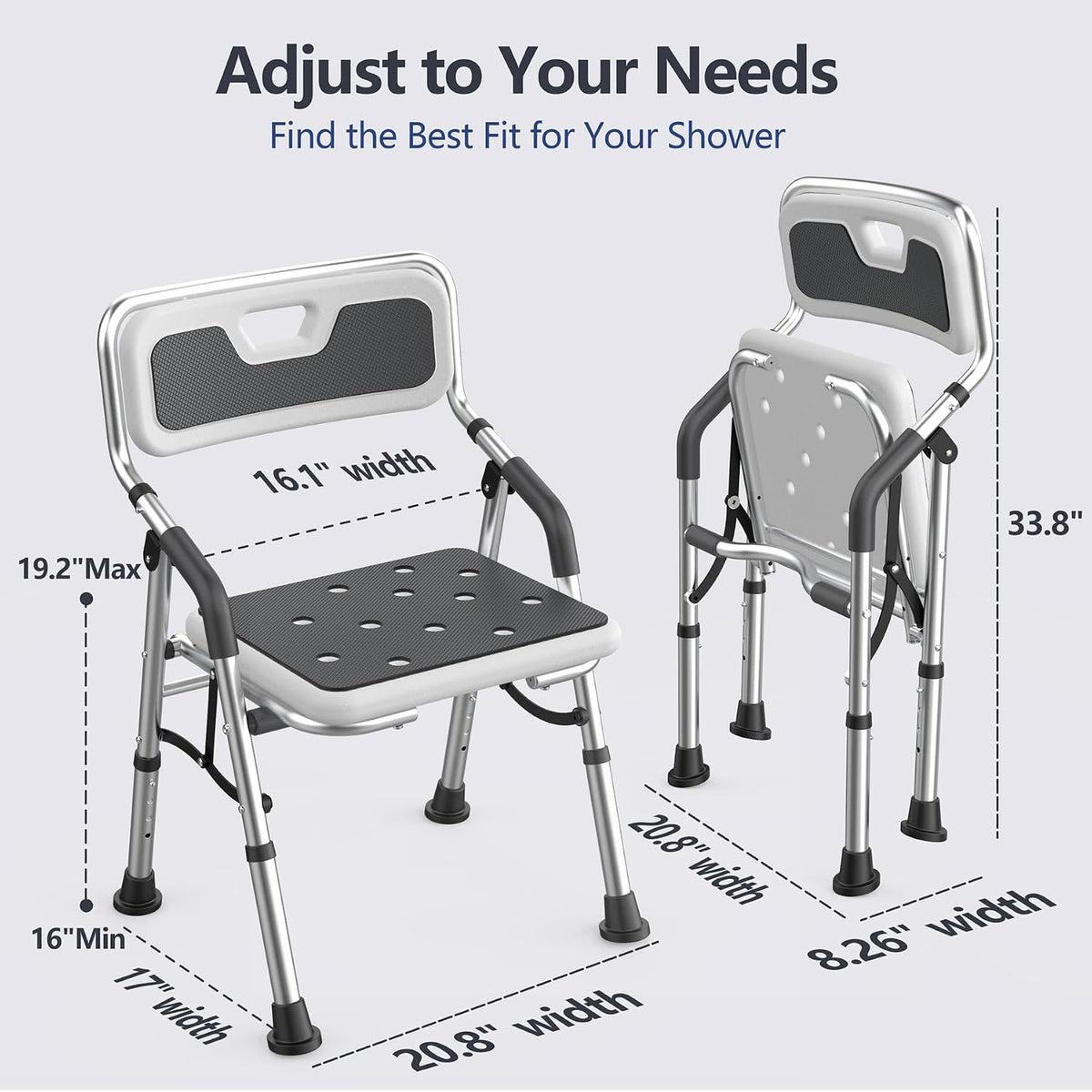 Foldable Shower Chair for Elderly and Disabled, Folding Shower Seat