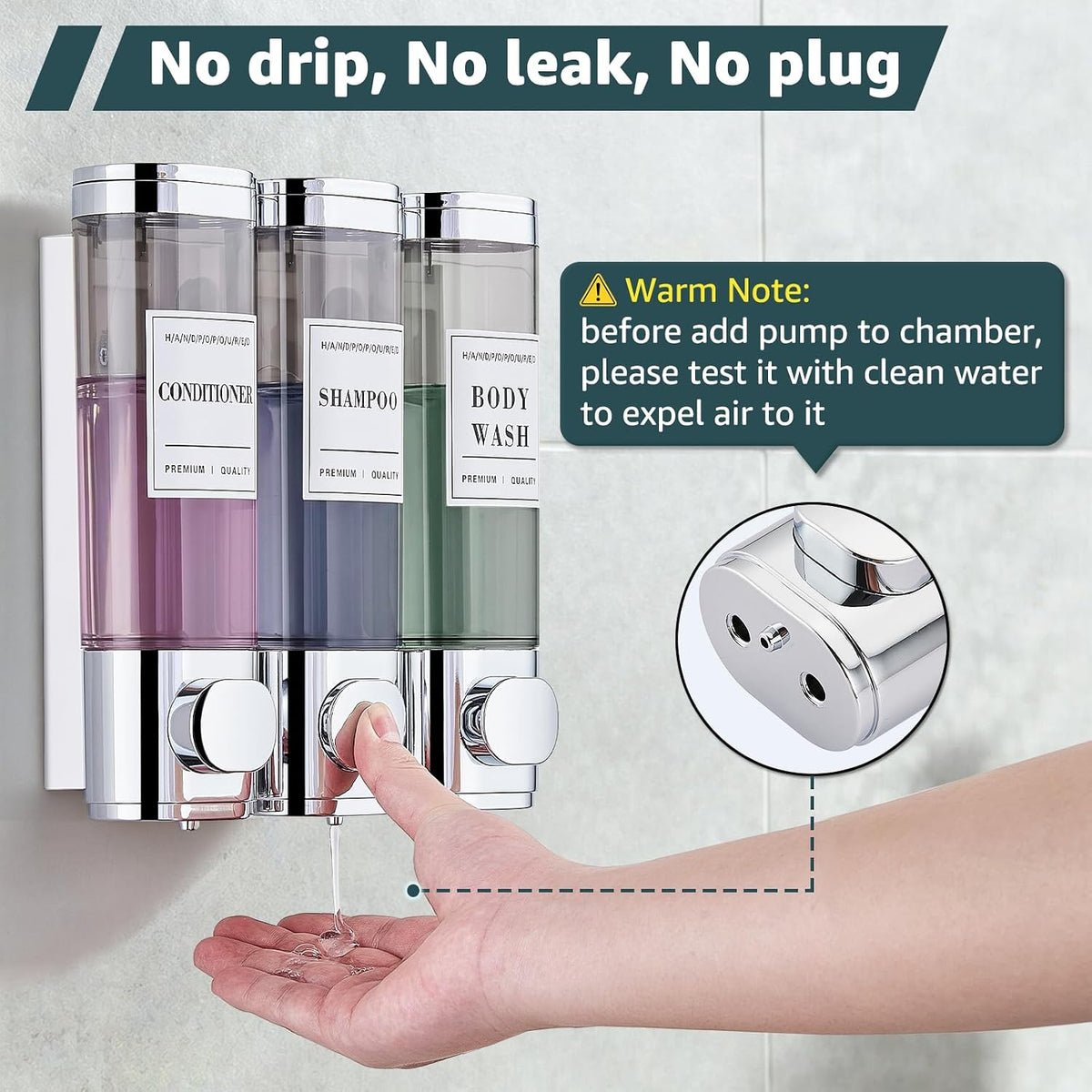 Pollock Shower Soap Dispenser No Drill 3 Chamber*300ML,White | Shampoo and Conditioner Dispenser Wall Mounted,Shampoo Body Wash Conditioner for Bathroom Large Capacity