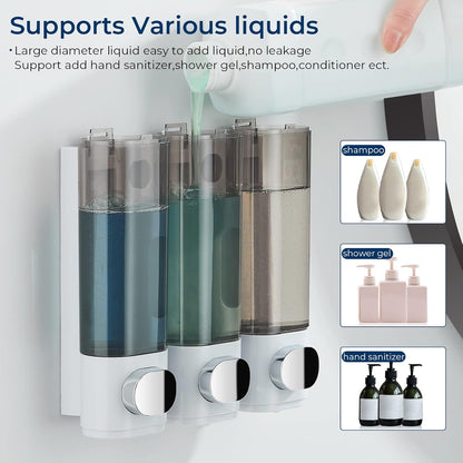 Pollock Shower Soap Dispenser No Drill 3 Chamber*300ML,White | Shampoo and Conditioner Dispenser Wall Mounted,Shampoo Body Wash Conditioner for Bathroom Large Capacity