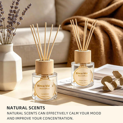 Reed Diffuser Set, Binca Vidou Lavender & Vanilla Natural Scent Oil Diffusers with Sticks for Home Office Bathroom Aromatherapy Decor 1.69oz x 2