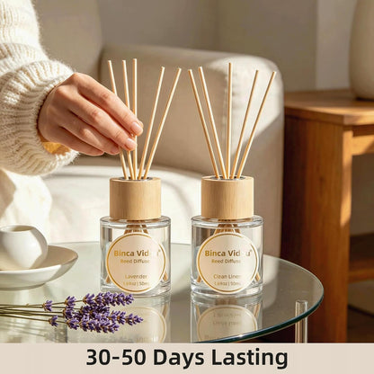 Reed Diffuser Set, Binca Vidou Lavender & Vanilla Natural Scent Oil Diffusers with Sticks for Home Office Bathroom Aromatherapy Decor 1.69oz x 2