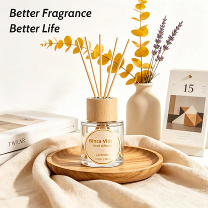 Reed Diffuser Set, Binca Vidou Lavender & Vanilla Natural Scent Oil Diffusers with Sticks for Home Office Bathroom Aromatherapy Decor 1.69oz x 2